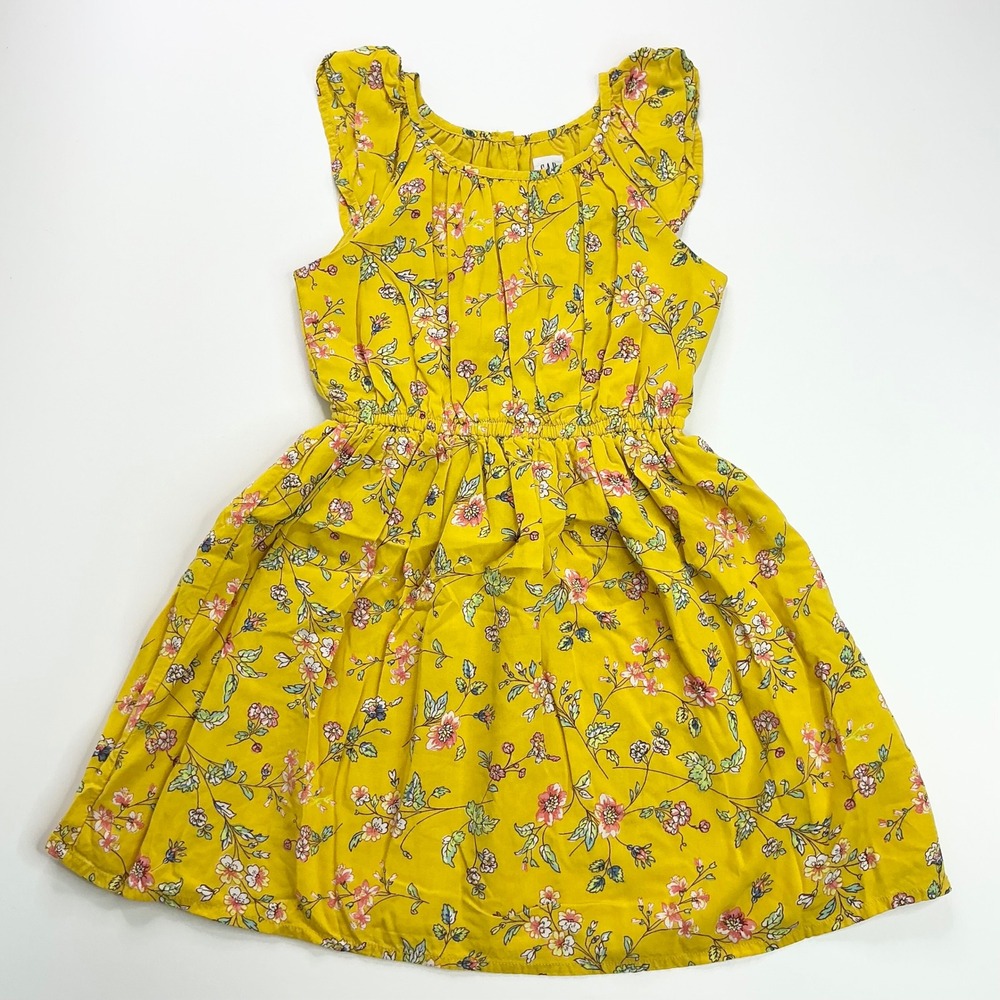 Gap Kids Yellow Floral‎ Flutter Sleeve Dress Kids Size S 6-7 Fit & Flare 467419